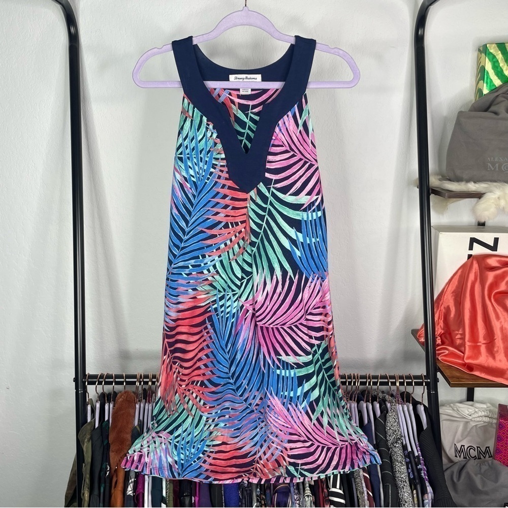 Tommy Bahama Tropical Palm Print Tank Dress in Navy, Pink, Blue, Green